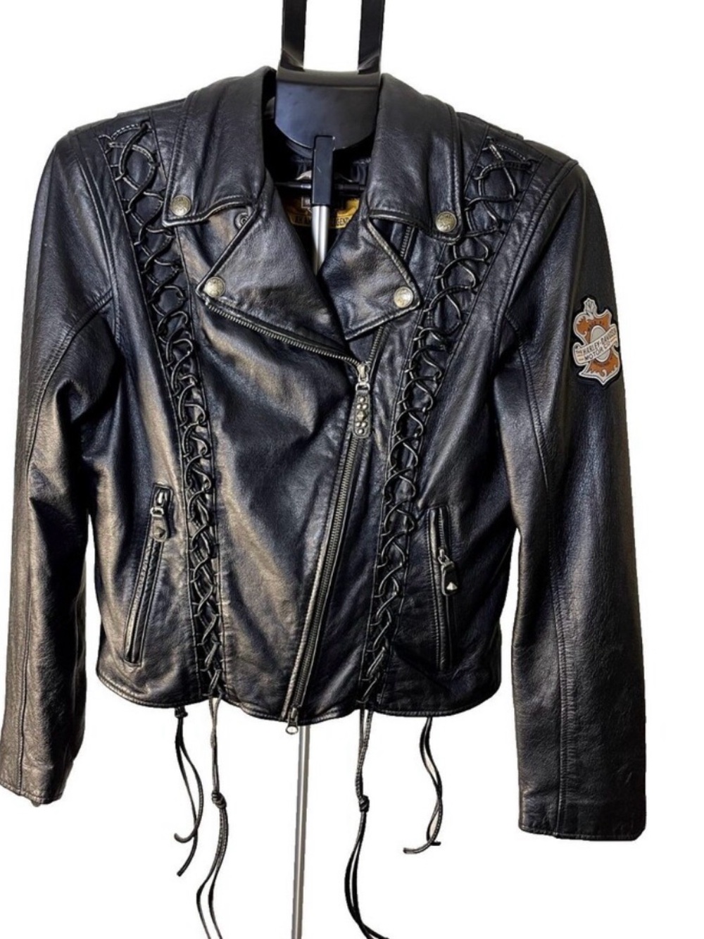 Harley-Davidson Black Leather Lace-Up Motorcycle Jacket